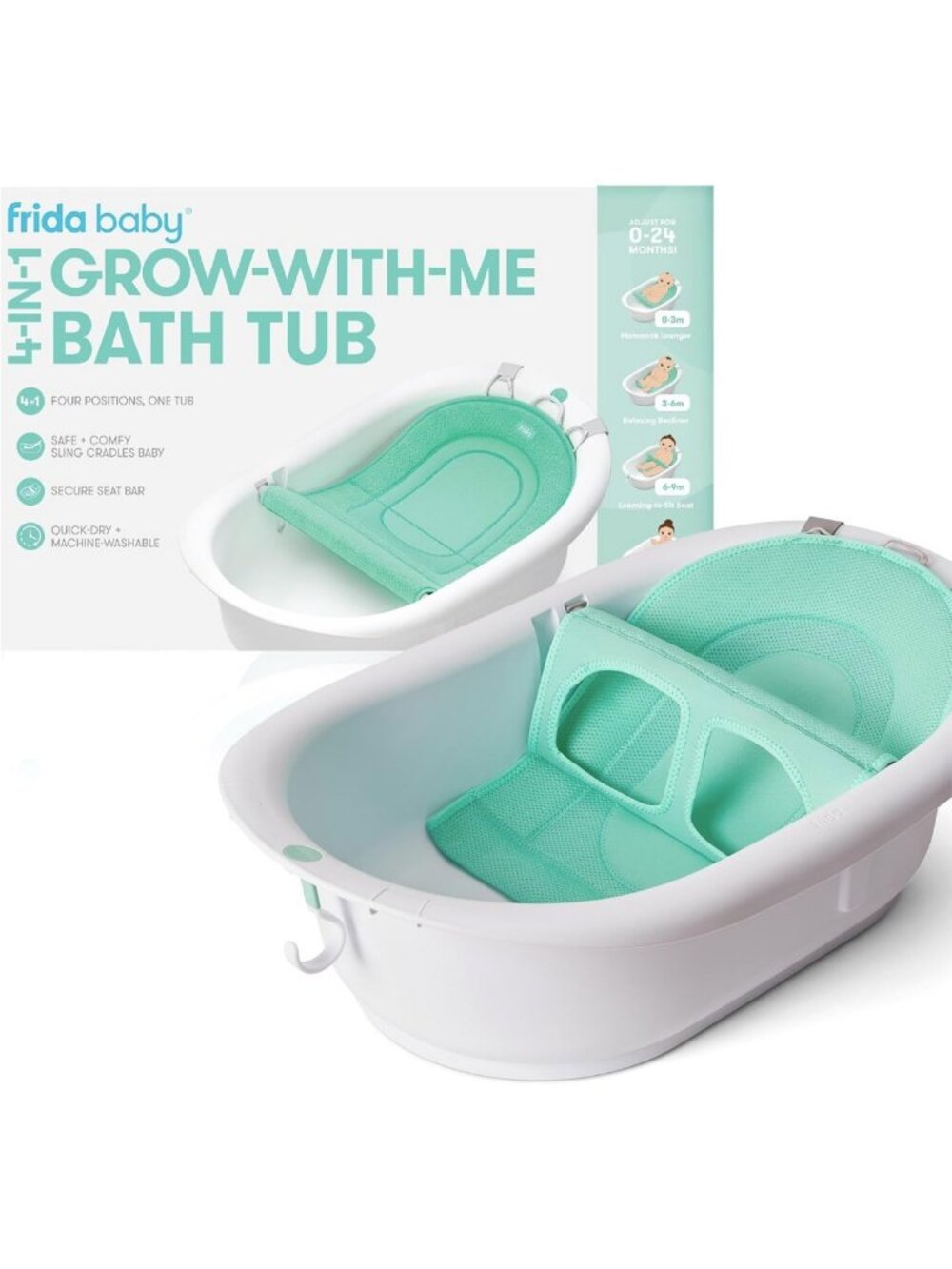 4-in-1 Grow-with-Me Baby Bathtub for Newborns to Toddlers, Removable Bath Seat